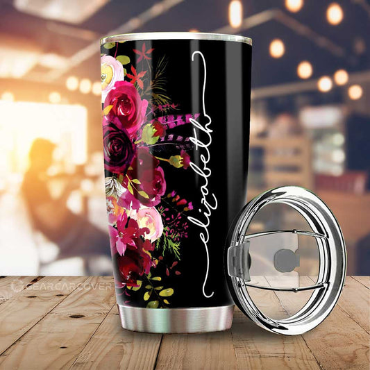 Watercolor Flowers Tumbler Cup Custom Personalized Name Car Interior Accessories - Gearcarcover - 1