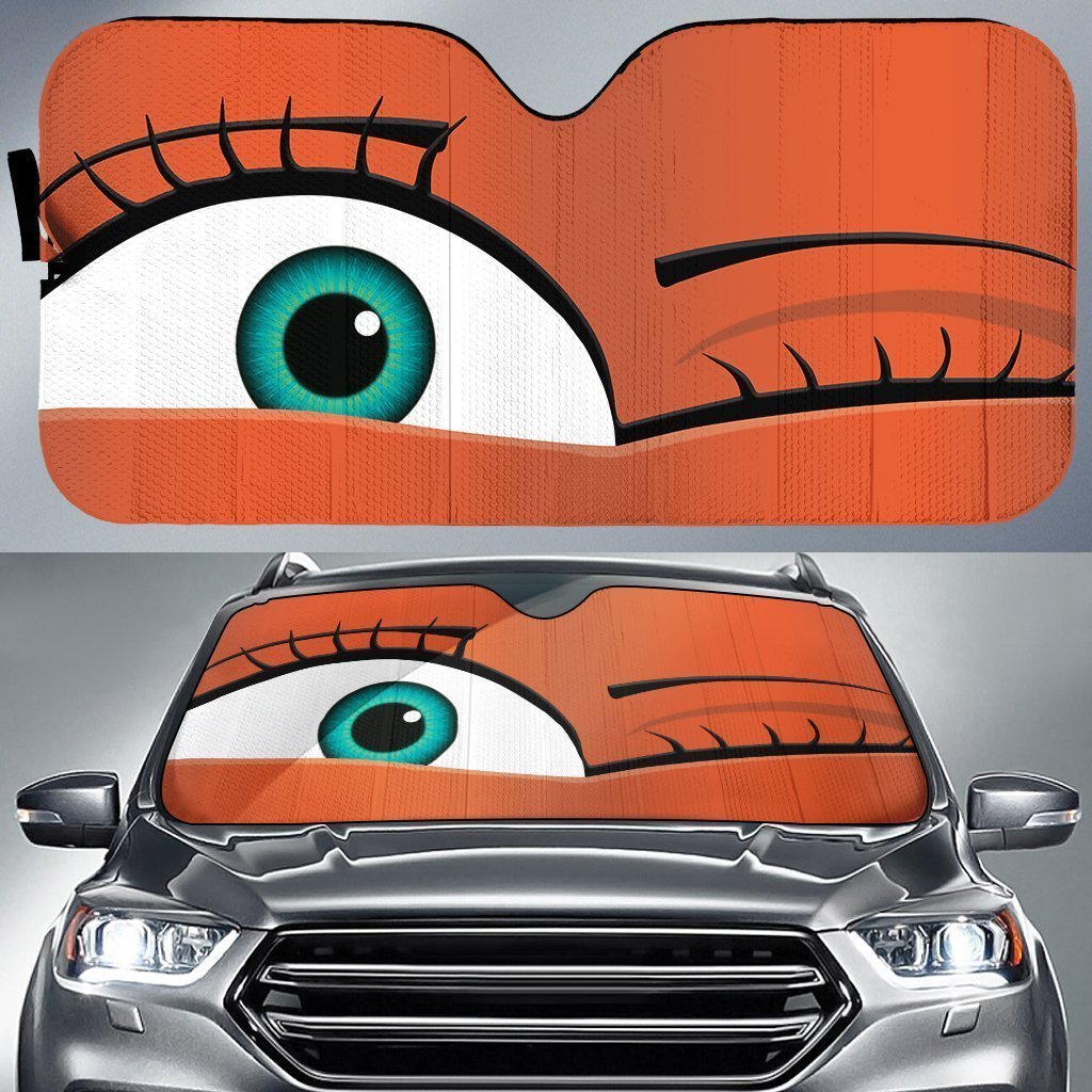Winking Eyelashes Car Eyes Sun Shade Custom Orange Car Accessories - Gearcarcover - 1