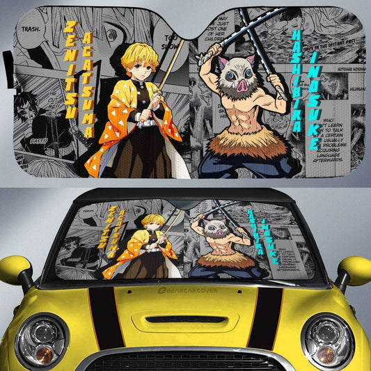 Zenitsu And Inosuke Car Sunshade Custom Mix Mangas - Gearcarcover - 1