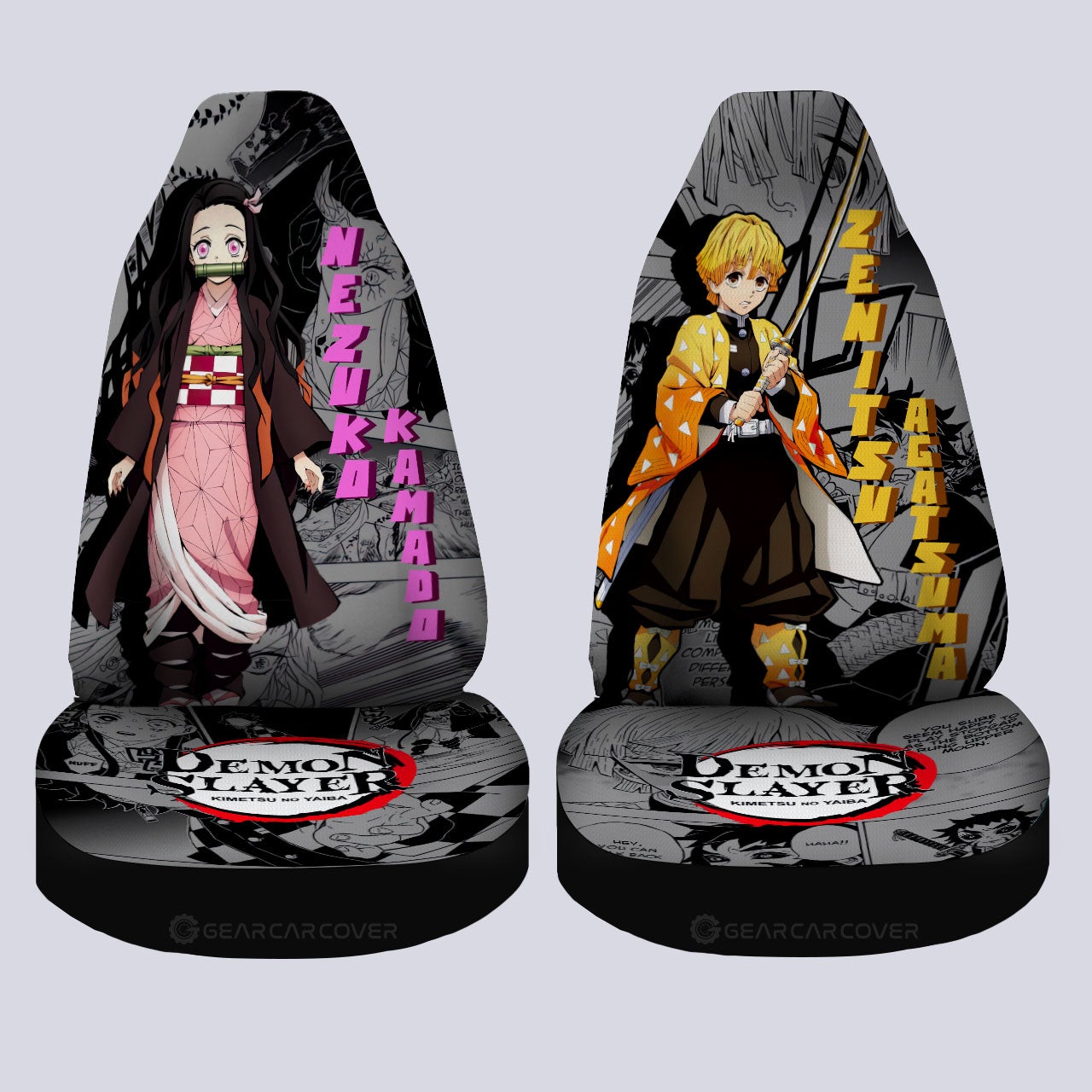 Zenitsu And Nezuko Car Seat Covers Custom Mix Mangas - Gearcarcover - 4