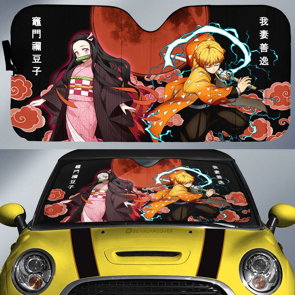 Zenitsu And Nezuko Car Sunshade Custom Car Accessories - Gearcarcover - 1