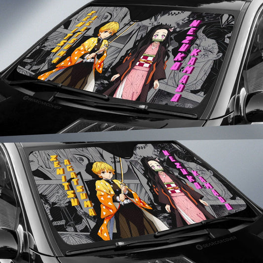 Zenitsu And Nezuko Car Sunshade Custom Mix Mangas - Gearcarcover - 2