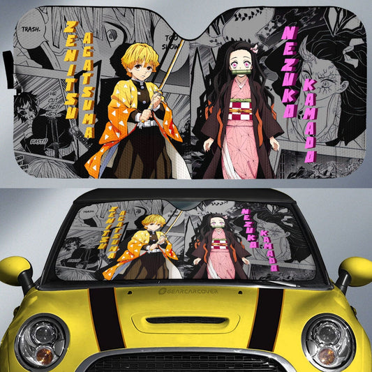 Zenitsu And Nezuko Car Sunshade Custom Mix Mangas - Gearcarcover - 1