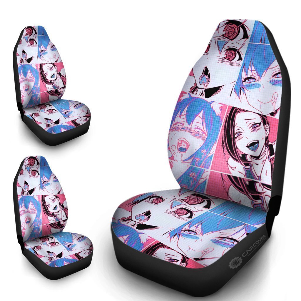 Ahegao Car Seat Covers Custom Neon Vintage Car Interior Accessories - Gearcarcover - 4
