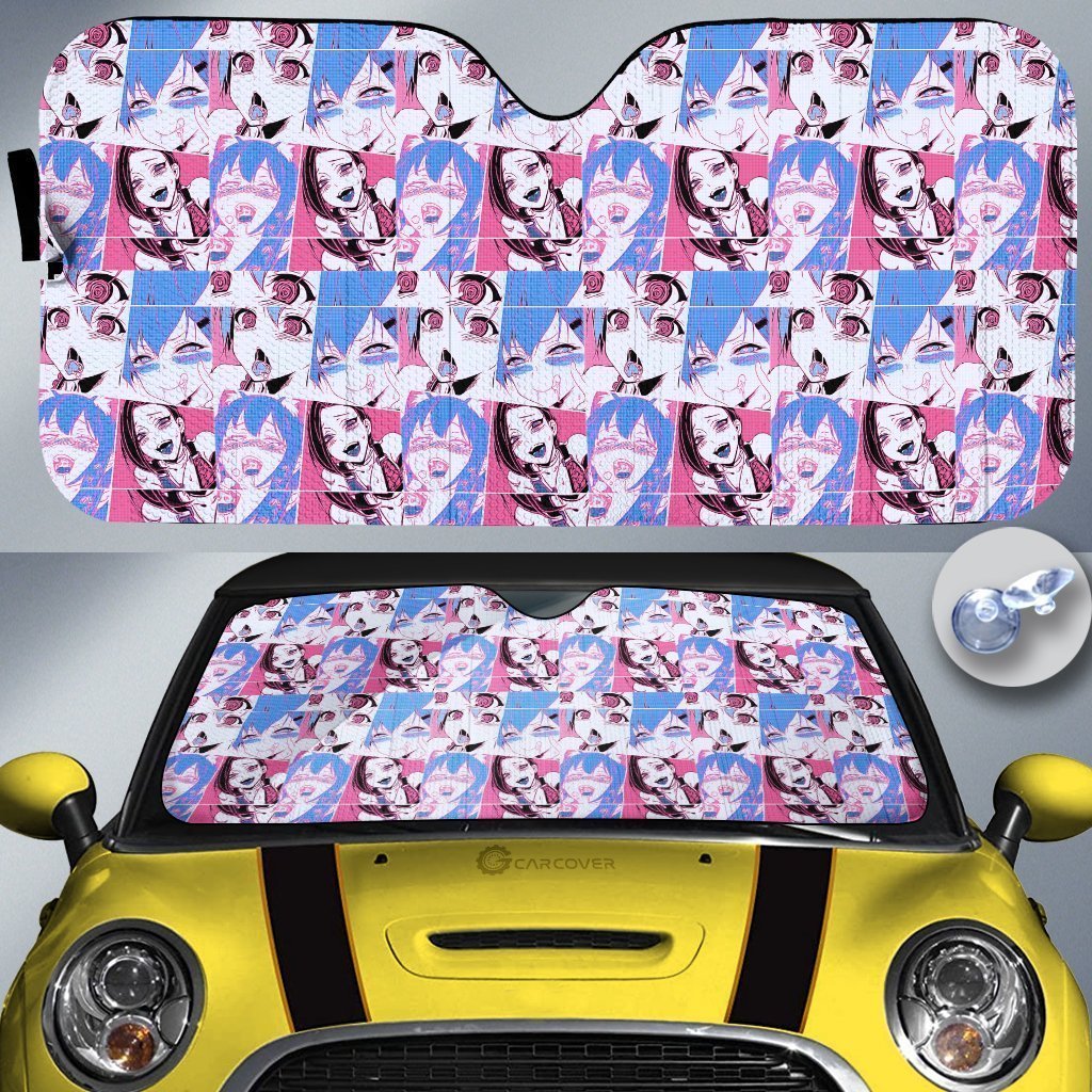 Ahegao Car Sunshade Custom Neon Vintage Car Interior Accessories - Gearcarcover - 1