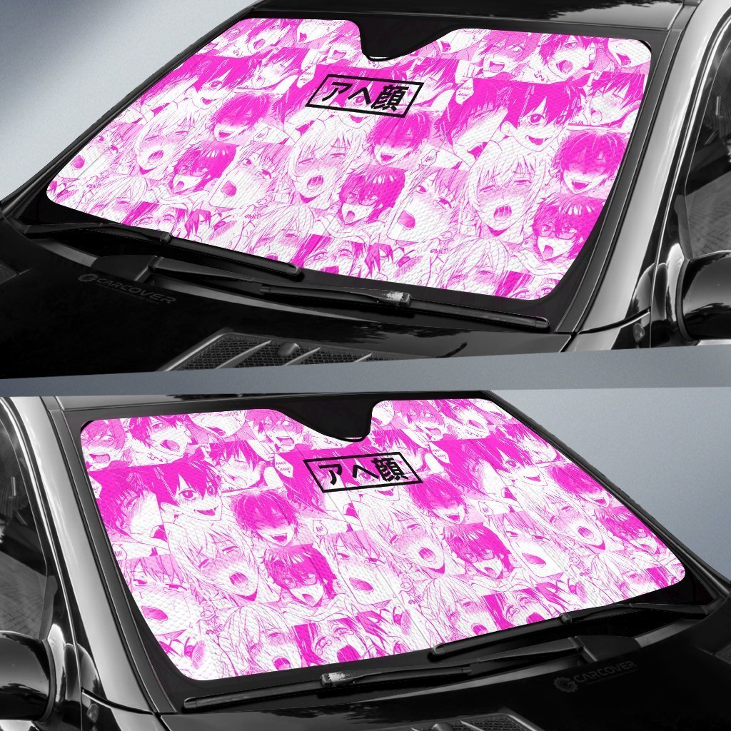 Ahegao Yaoi Car Sunshade Custom Pink Car Interior Accessories - Gearcarcover - 2