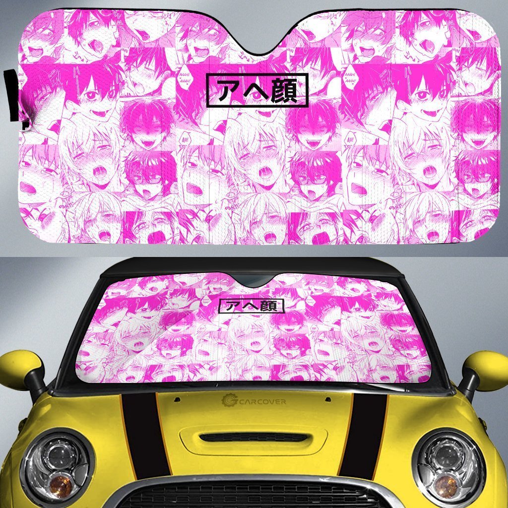 Ahegao Yaoi Car Sunshade Custom Pink Car Interior Accessories - Gearcarcover - 1