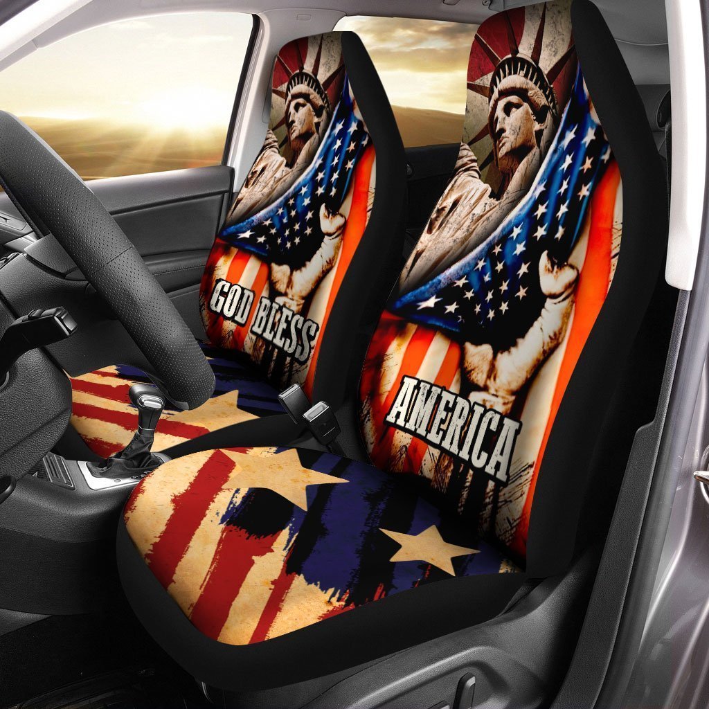 American Flag Car Seat Covers Custom Liberty Statue God Bless America Car Accessories - Gearcarcover - 2