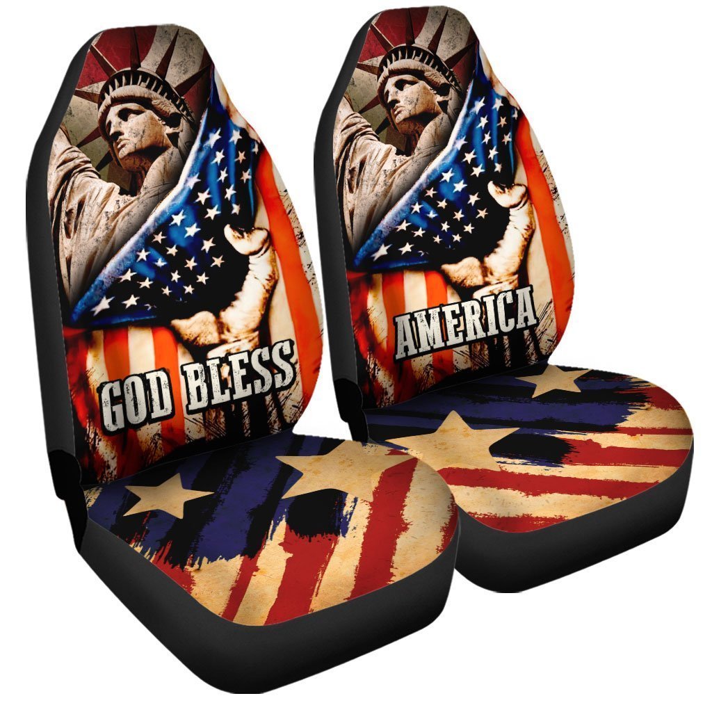 American Flag Car Seat Covers Custom Liberty Statue God Bless America Car Accessories - Gearcarcover - 4