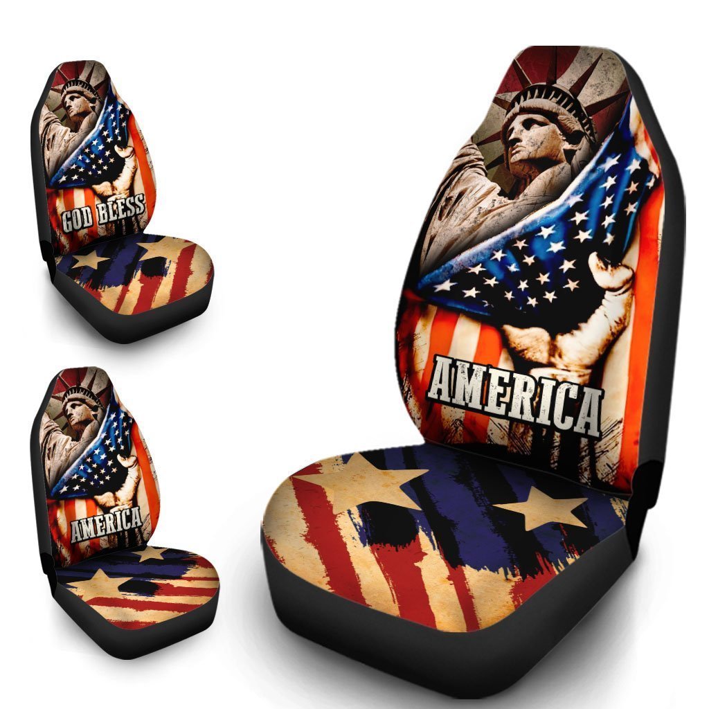 American Flag Car Seat Covers Custom Liberty Statue God Bless America Car Accessories - Gearcarcover - 1