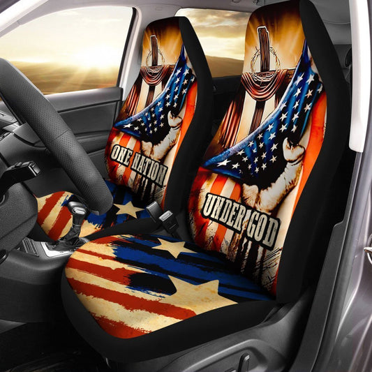 American Flag Car Seat Covers Custom One Nation Under God Car Accessories - Gearcarcover - 2