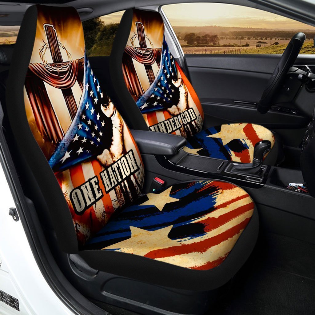 American Flag Car Seat Covers Custom One Nation Under God Car Accessories - Gearcarcover - 3