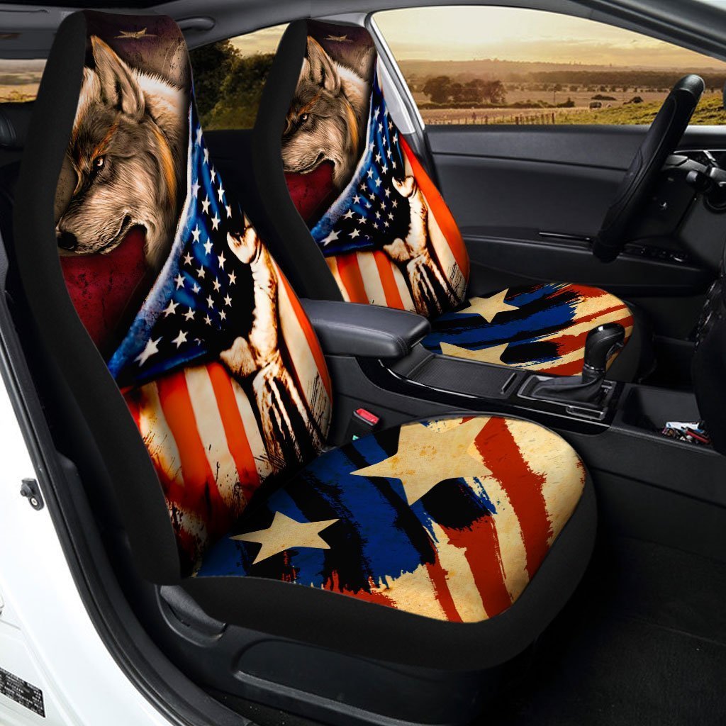 American Flag Car Seat Covers Custom Wolf Car Accessories - Gearcarcover - 3