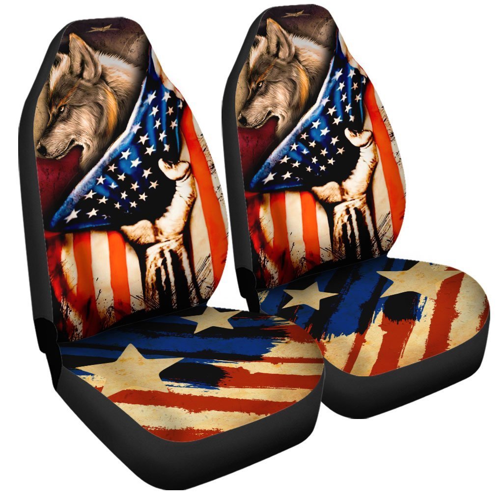 American Flag Car Seat Covers Custom Wolf Car Accessories - Gearcarcover - 4