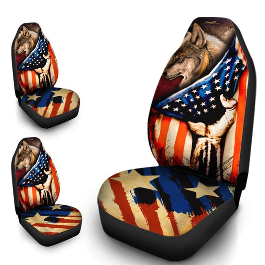 American Flag Car Seat Covers Custom Wolf Car Accessories - Gearcarcover - 1
