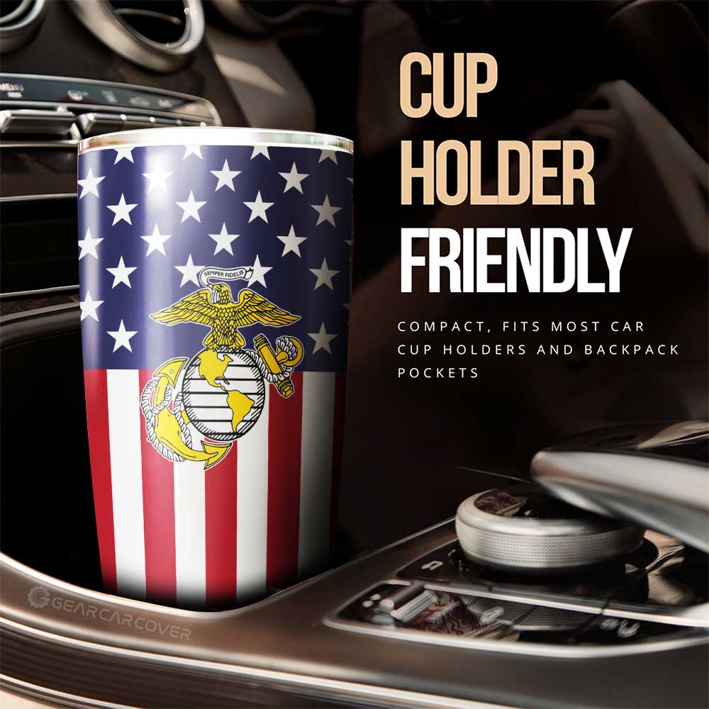 American Flag Military Marine Corps Tumbler Cup Custom Car Interior Accessories - Gearcarcover - 2