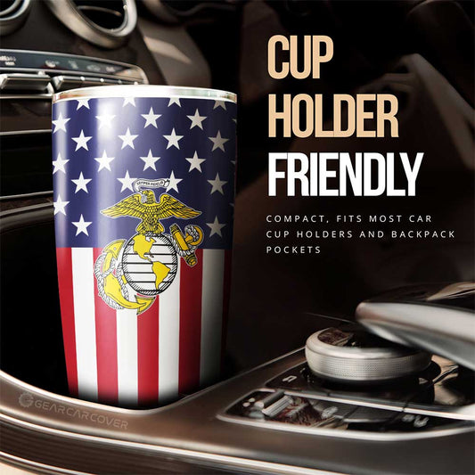 American Flag Military Marine Corps Tumbler Cup Custom Car Interior Accessories - Gearcarcover - 2