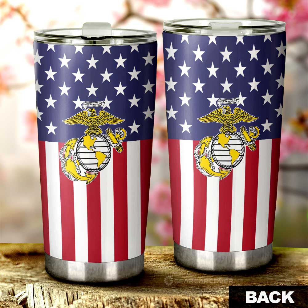 American Flag Military Marine Corps Tumbler Cup Custom Car Interior Accessories - Gearcarcover - 3