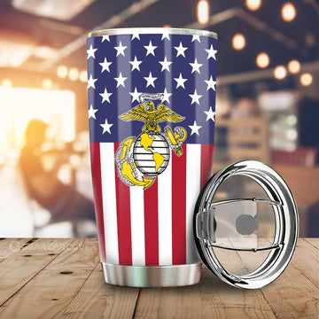 American Flag Military Marine Corps Tumbler Cup Custom Car Interior Accessories - Gearcarcover - 1