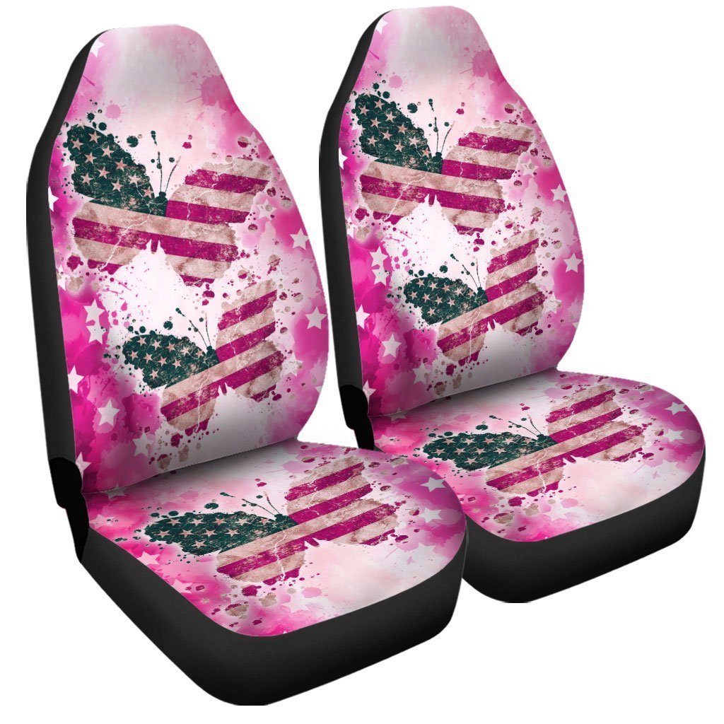 American Flag Pink Car Seat Covers Custom Pink Butterfly Car Accessories - Gearcarcover - 4