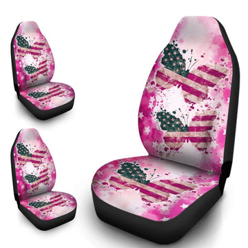 American Flag Pink Car Seat Covers Custom Pink Butterfly Car Accessories - Gearcarcover - 1