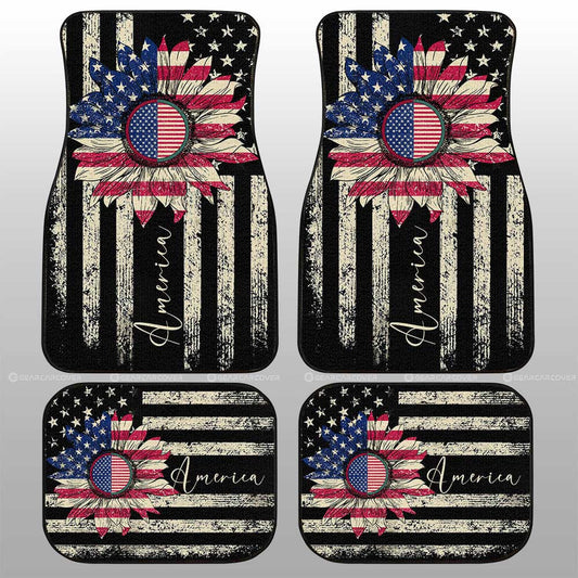 American Flag Sunflower Car Floor Mats Custom Car Accessories - Gearcarcover - 1