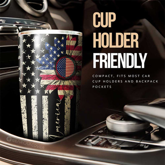 American Flag Sunflower Tumbler Cup Custom Car Accessories - Gearcarcover - 2
