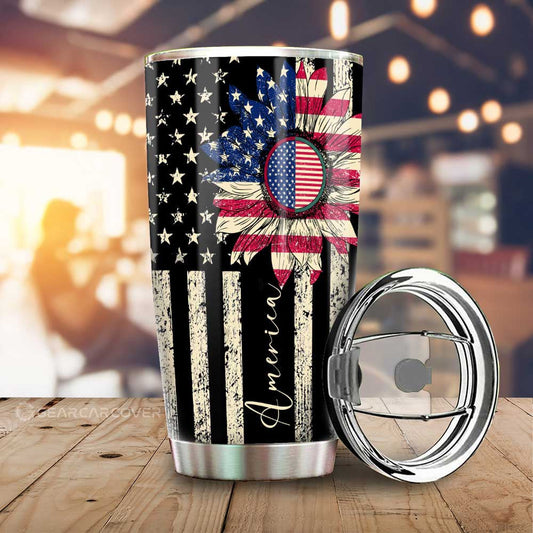 American Flag Sunflower Tumbler Cup Custom Car Accessories - Gearcarcover - 1