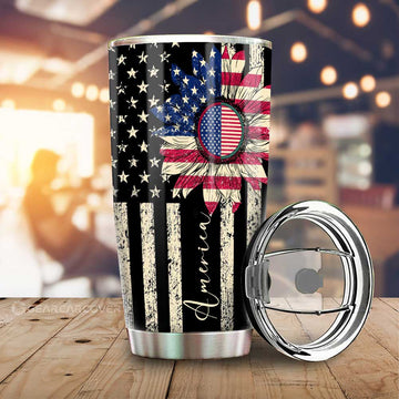 American Flag Sunflower Tumbler Cup Custom Car Accessories - Gearcarcover - 1