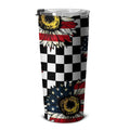 American Flag Sunflower Tumbler Stainless Steel Checkerboard - Gearcarcover - 5