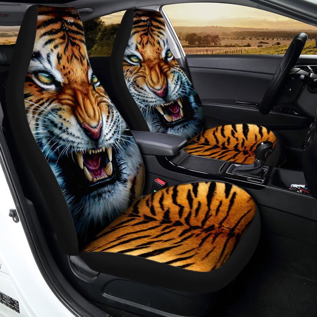 Angry Tiger Face Car Seat Covers Custom Wild Animal Car Accessories - Gearcarcover - 2