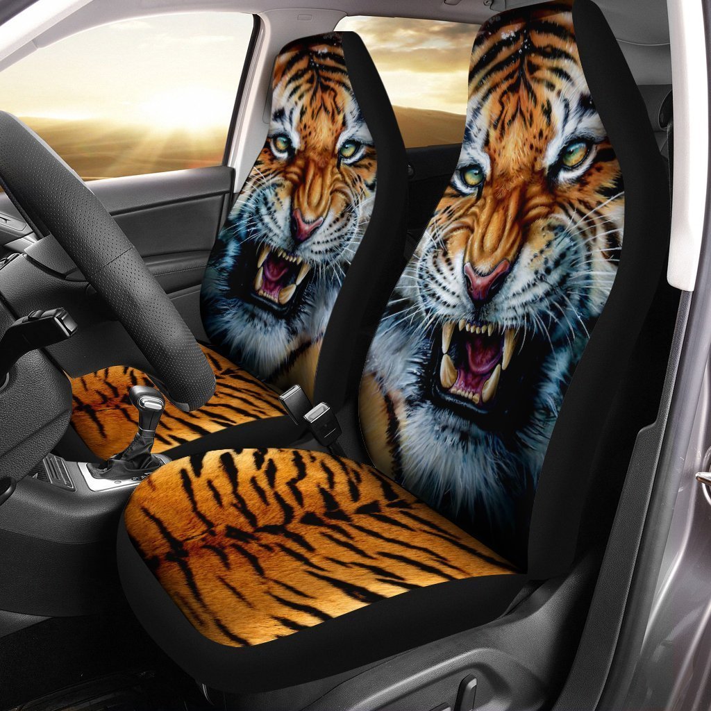 Angry Tiger Face Car Seat Covers Custom Wild Animal Car Accessories - Gearcarcover - 1