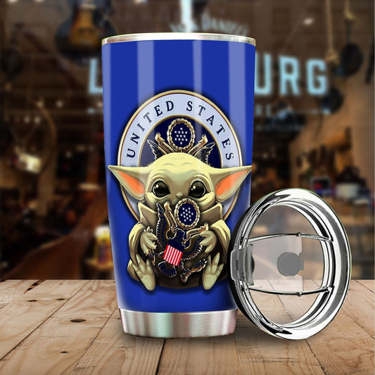 Baby Yoda USAF Tumbler Cup Custom U.S Air Force Stainless Steel - Gearcarcover - 1