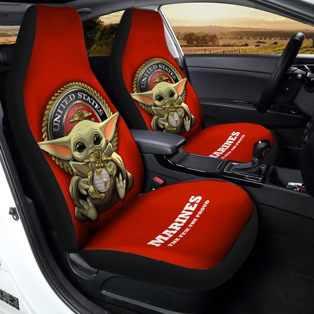 Baby Yoda U.S Marines Corps Car Seat Covers Custom Emblem Car Accessories - Gearcarcover - 2