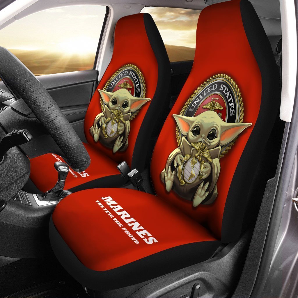 Baby Yoda U.S Marines Corps Car Seat Covers Custom Emblem Car Accessories - Gearcarcover - 1
