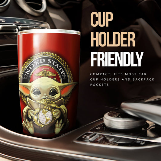 Baby Yoda U.S Marines Corps Tumbler Cup Custom Emblem Car Accessories - Gearcarcover - 2