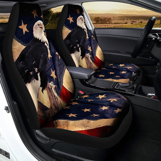 Bald Eagle Car Seat Cover Custom American Flag Car Accessories - Gearcarcover - 2