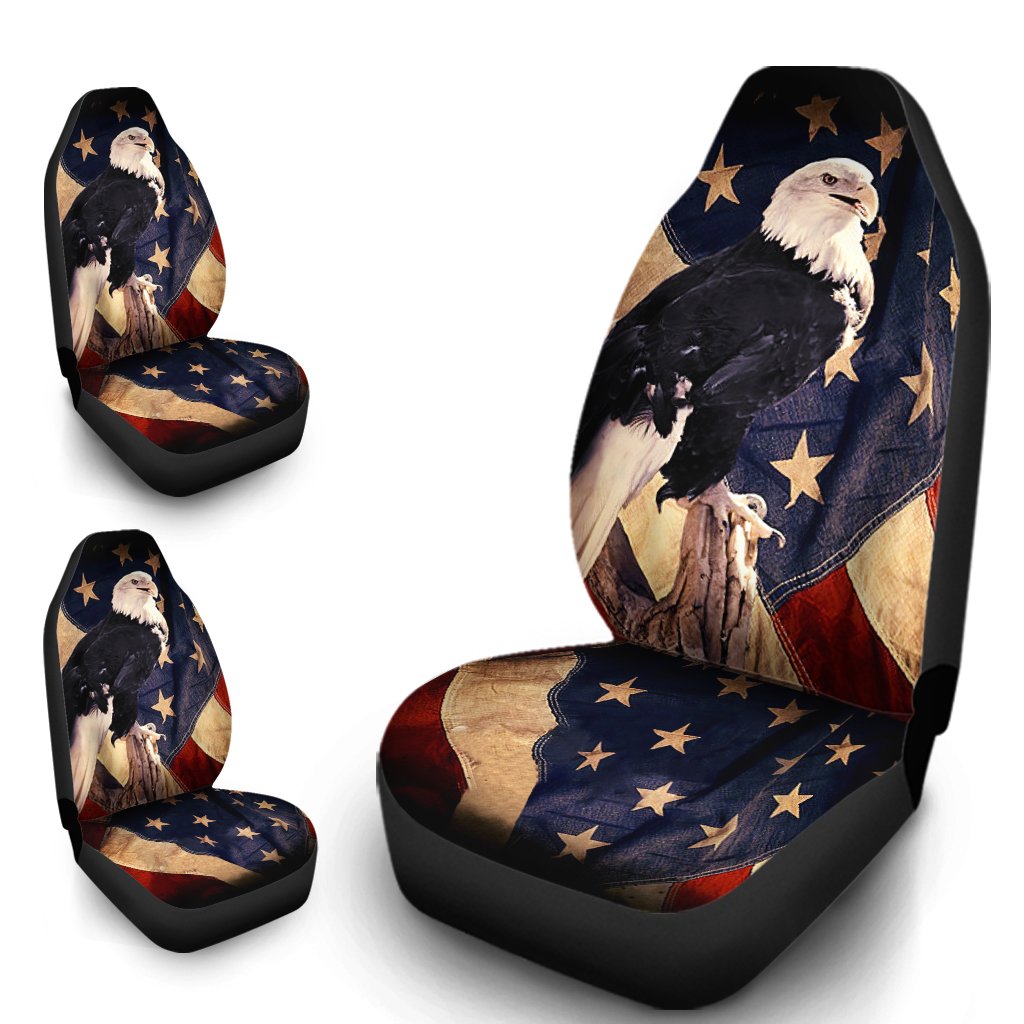 Bald Eagle Car Seat Cover Custom American Flag Car Accessories - Gearcarcover - 4
