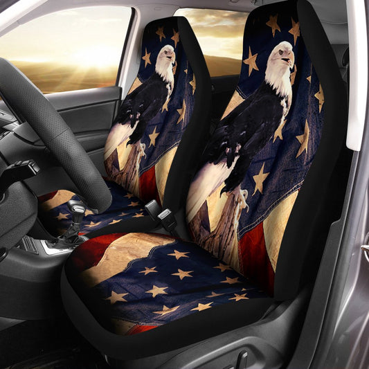 Bald Eagle Car Seat Cover Custom American Flag Car Accessories - Gearcarcover - 1
