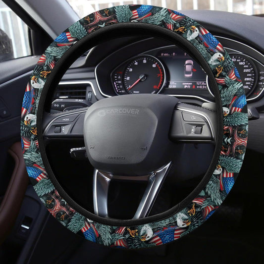 Bald Eagle Steering Wheel Covers Custom US Flag Car Accessories - Gearcarcover - 2