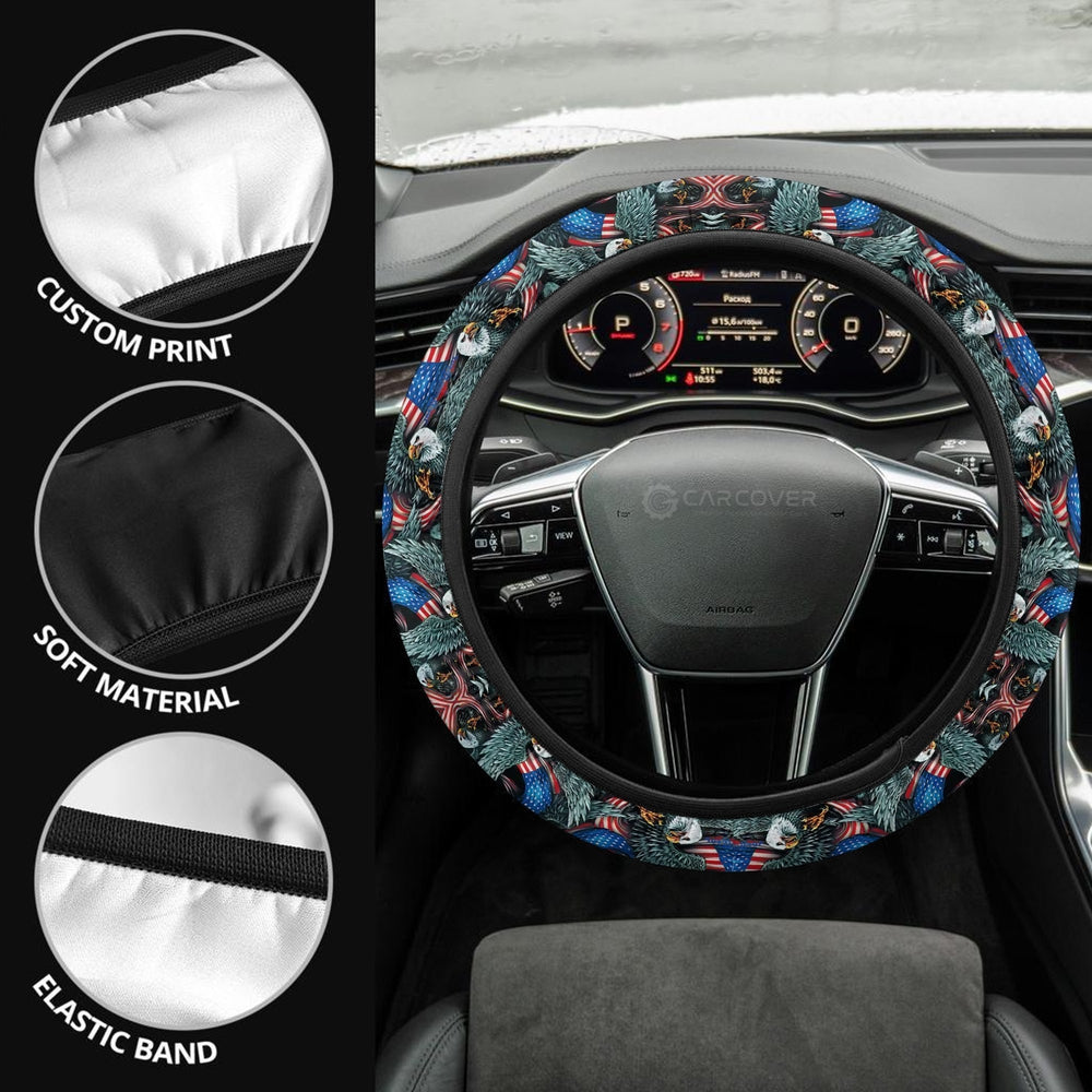 Bald Eagle Steering Wheel Covers Custom US Flag Car Accessories - Gearcarcover - 3