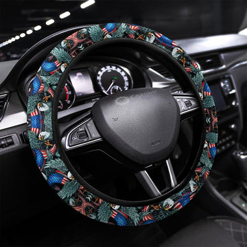 Bald Eagle Steering Wheel Covers Custom US Flag Car Accessories - Gearcarcover - 1