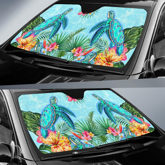 Beautiful Turtle Car Sunshade Custom Flower Hibiscus Car Accessories - Gearcarcover - 2