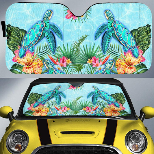 Beautiful Turtle Car Sunshade Custom Flower Hibiscus Car Accessories - Gearcarcover - 1