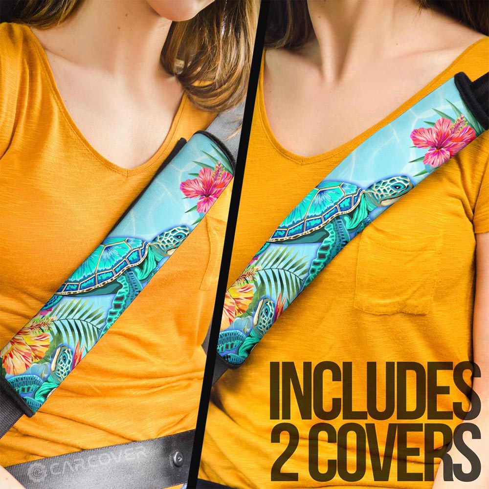 Beautiful Turtle Seat Belt Covers Custom Flower Hibiscus Car Accessories - Gearcarcover - 3