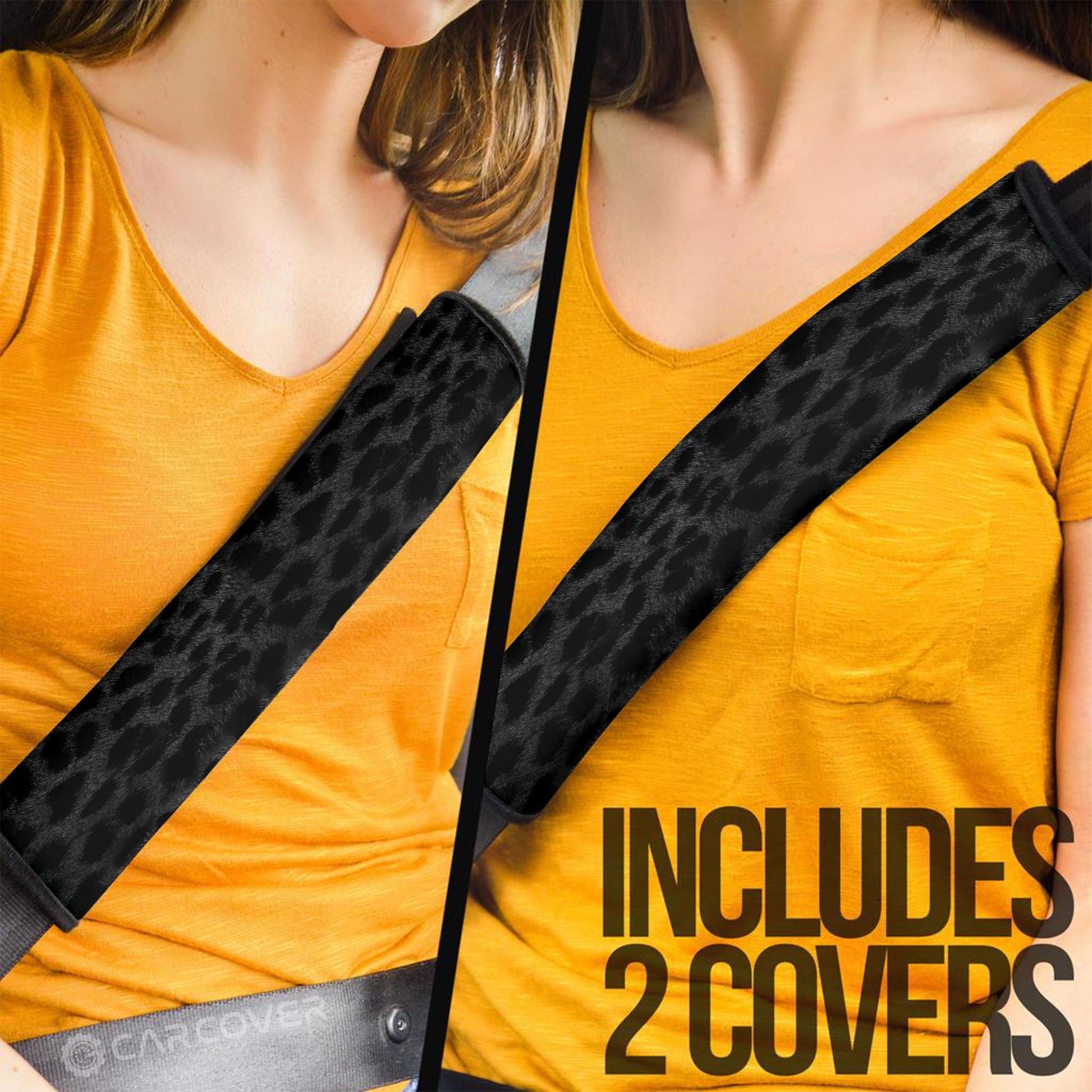 Black Cheetah Skin Seat Belt Covers Custom Animal Skin Printed Car Interior Accessories - Gearcarcover - 2