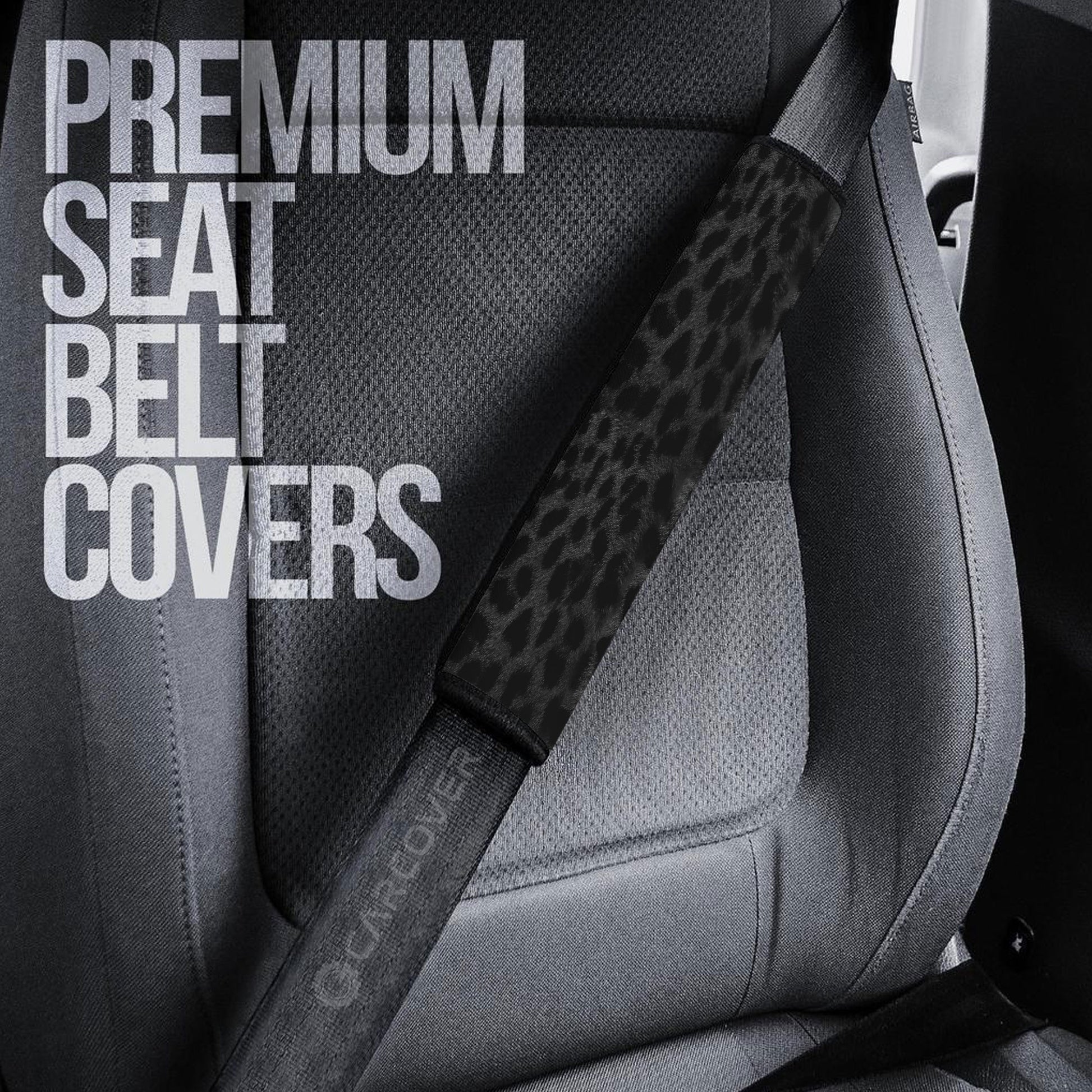 Black Cheetah Skin Seat Belt Covers Custom Animal Skin Printed Car Interior Accessories - Gearcarcover - 3