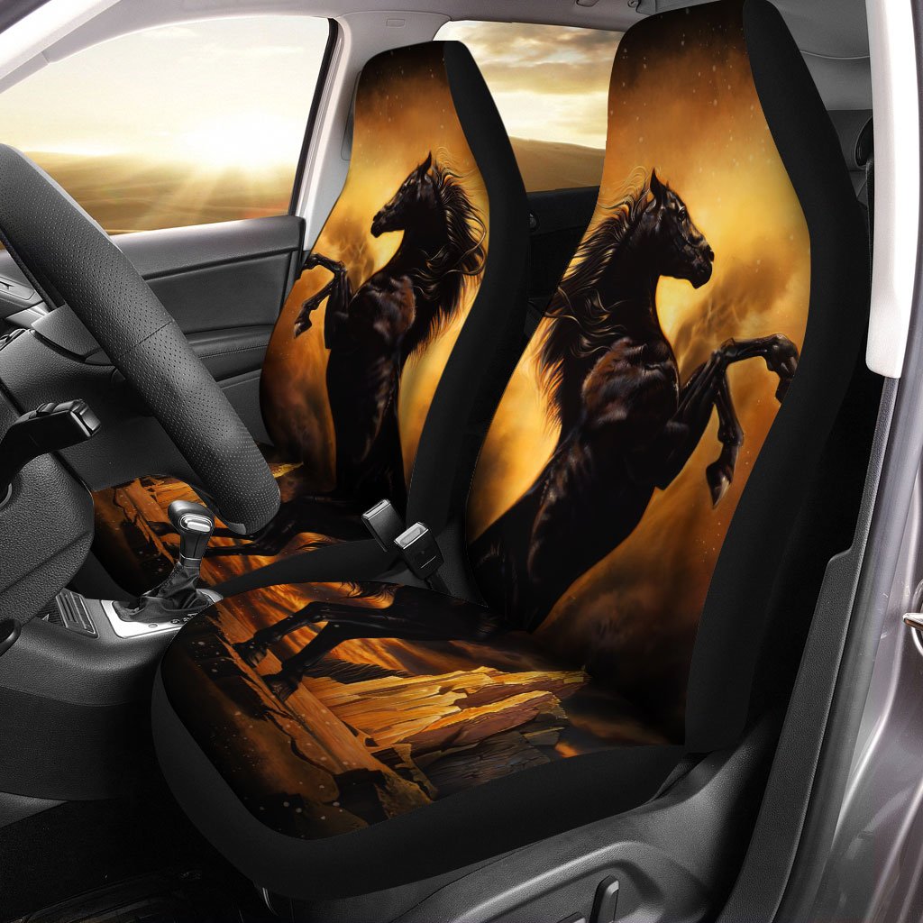 Black Horse Rearing Car Seat Covers Custom Horse Car Accessories - Gearcarcover - 1