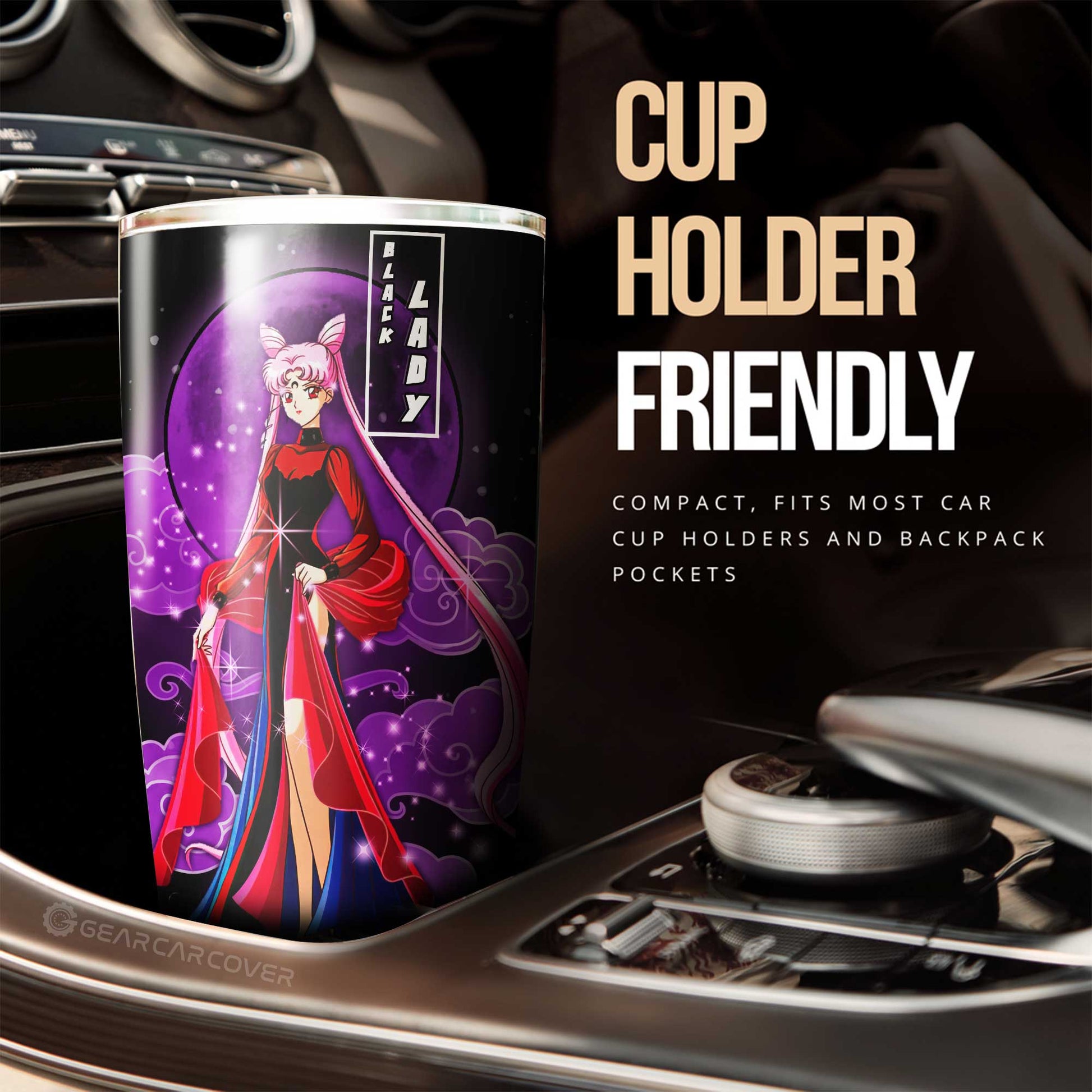 Black Lady Tumbler Cup Custom Sailor Moon Anime Car Interior Accessories - Gearcarcover - 2