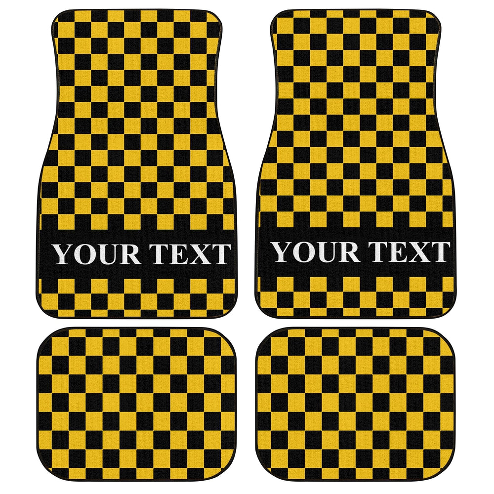 Black Yellow Checkered Personalized Car Floor Mats - Gearcarcover - 1